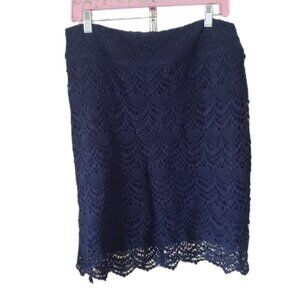DownEast Navy Blue Crochet Lace Ruffle Mini Skirt